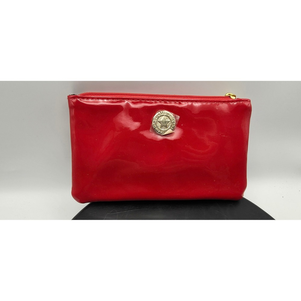 BareMinerals Red Patent Makeup Bag Gold Star Pouch Striped Interior